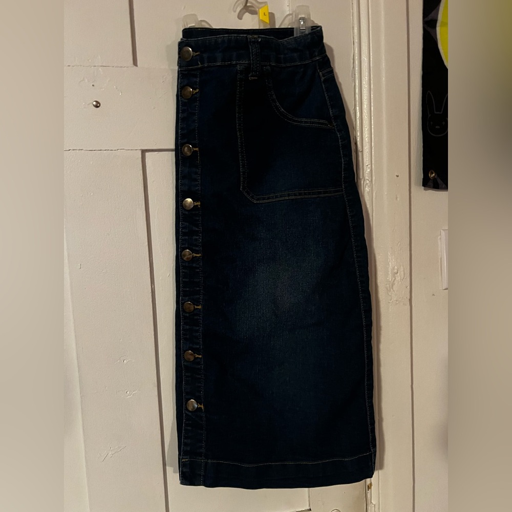Dark Denim Button-Up Skirt